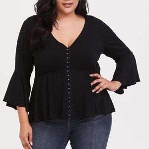 Torrid Stretch Challis Bell Sleeve Midi Top Black 2X